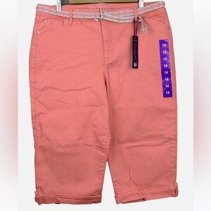 •Size 14• New Gloria Vanderbilt Lillian Skimmer Orange Belted Capri Jeans